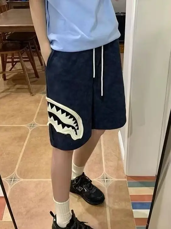 

Loose Fit ark Mouth Patchwork orts Men's Women's Summer Casual Pants mid Waist Straight Leg Breathable Lightweight