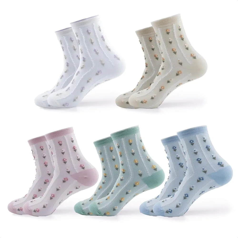 

Women's Cotton Crew Socks - Cute Flower Graphic Polka Dot Striped Heart Patterned - Ladies Girls Casual Socks Size 6-8