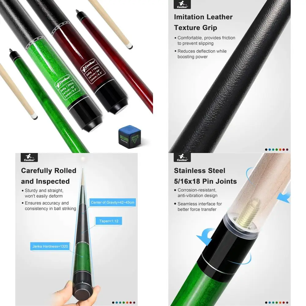 

Adult Billiard Cues Set - 2-Piece Pool Sticks with 13mm Tips and Imitation Leather Grips, Durable for Professional Play