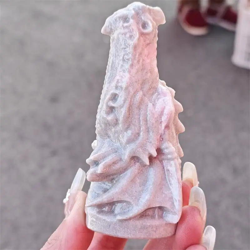 

Натуральный розовый опал, череп дракона, резьба, исцеляющий камень фэншуй, Рейки, украшение дома, праздничный подарок, 1 шт.