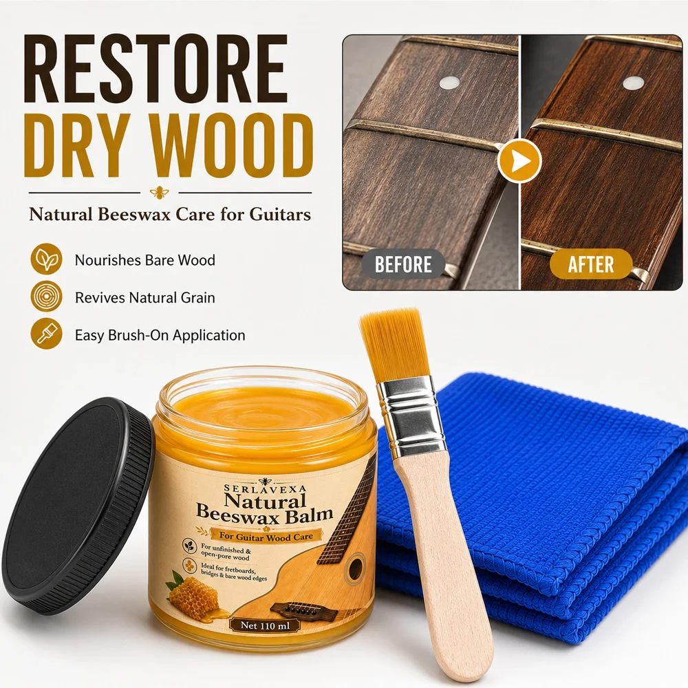 Natural Guitar Beeswax Balm Fretboard Polish Wood Restorer Fingerboard Conditioner Care Kit with Brush Cloth Accessories