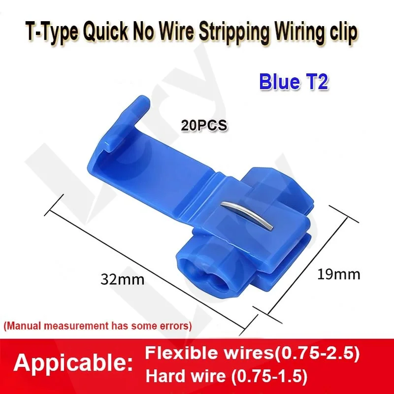 20Pcs BlueRed Quick Connection Clip Wire Crimp Splitter Lip Break Clamp Strip-free Soft Distributo Line Connector Terminal Joint