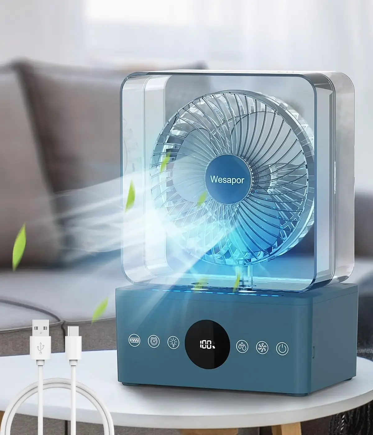 

Quiet 3-Speed Air Conditioner Cooling Fan with 3600mah Battery, 1000ml Evaporative Personal Air Cooler Fan, 8H Time