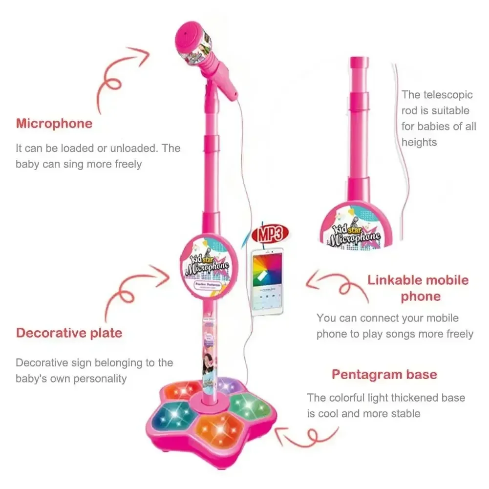 Kids Rocking Roll Microphone Singing Toys With Stand Karaoke Song Music Instrument Educational Toy Girl Boy Birthday Gifts Game