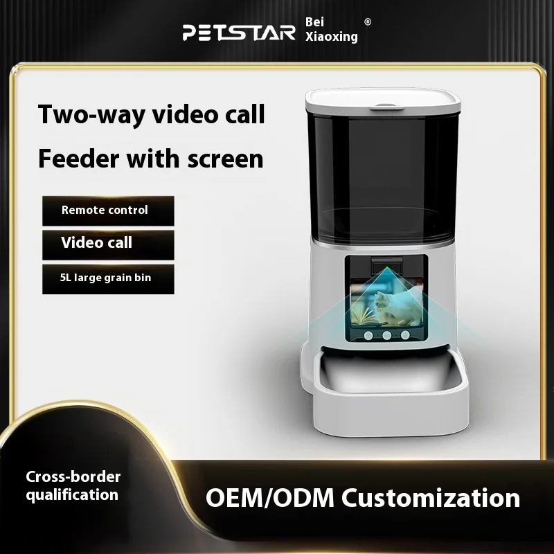 

5L Smart Pet Feeder with Screen - Two-Way Video & Voice, Timer APP Control, Dual Power Supply, Auto Dispenser for Cats/Dogs