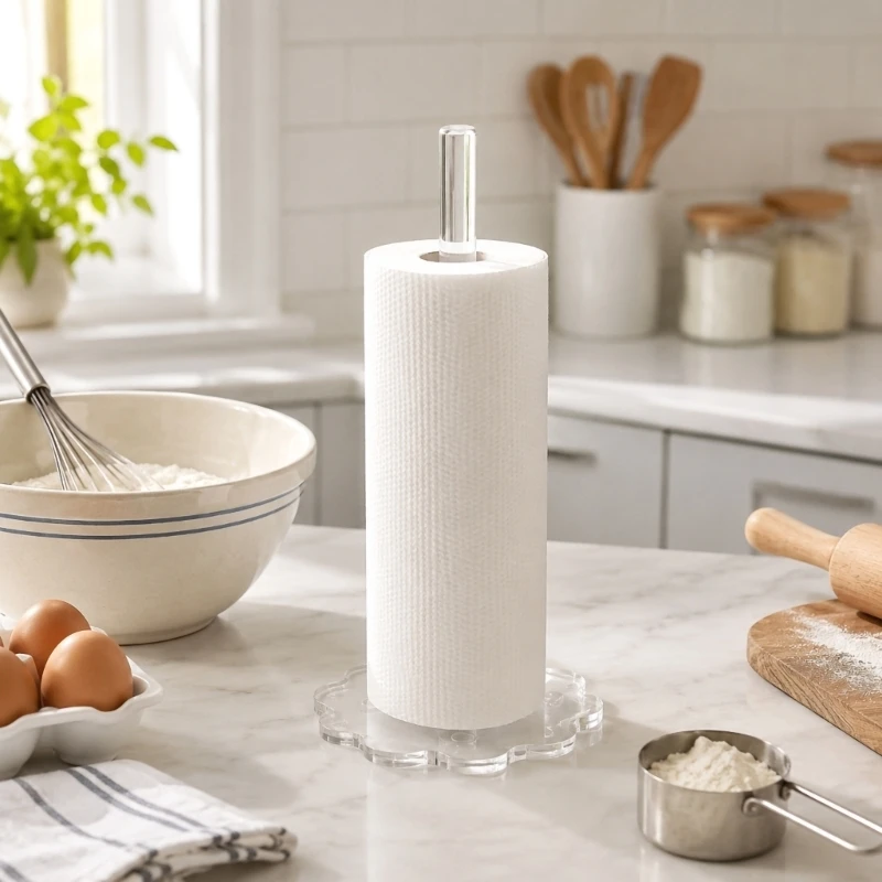  Paper Towel Rack with Wide Base Roll Dispenser for Kitchen Use in Clear Acrylic