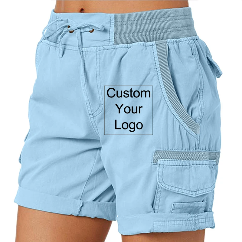 Calções de golfe feminino casual ativo com bolsos, Bermuda solta, plus size, calções cargo, ao ar livre, caminhada, logotipo personalizado, verão