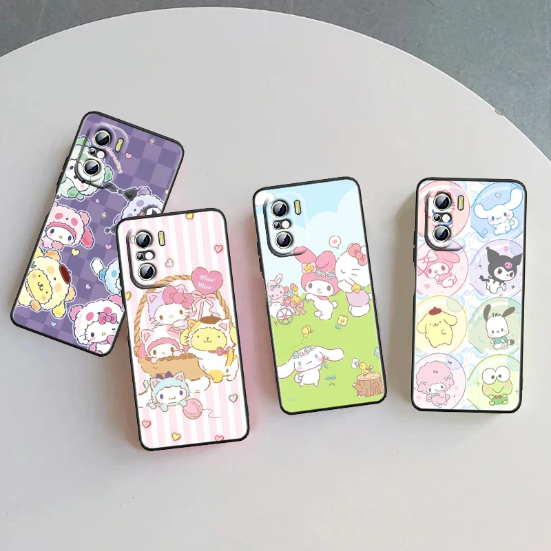 Sanrio Family Cartoon Cute For Xiaomi Redmi 9A 9C 9AT 10C 9 9T 10 12C 13C A3 12 K60 A1 K50 K40 5G Black Soft Phone Case