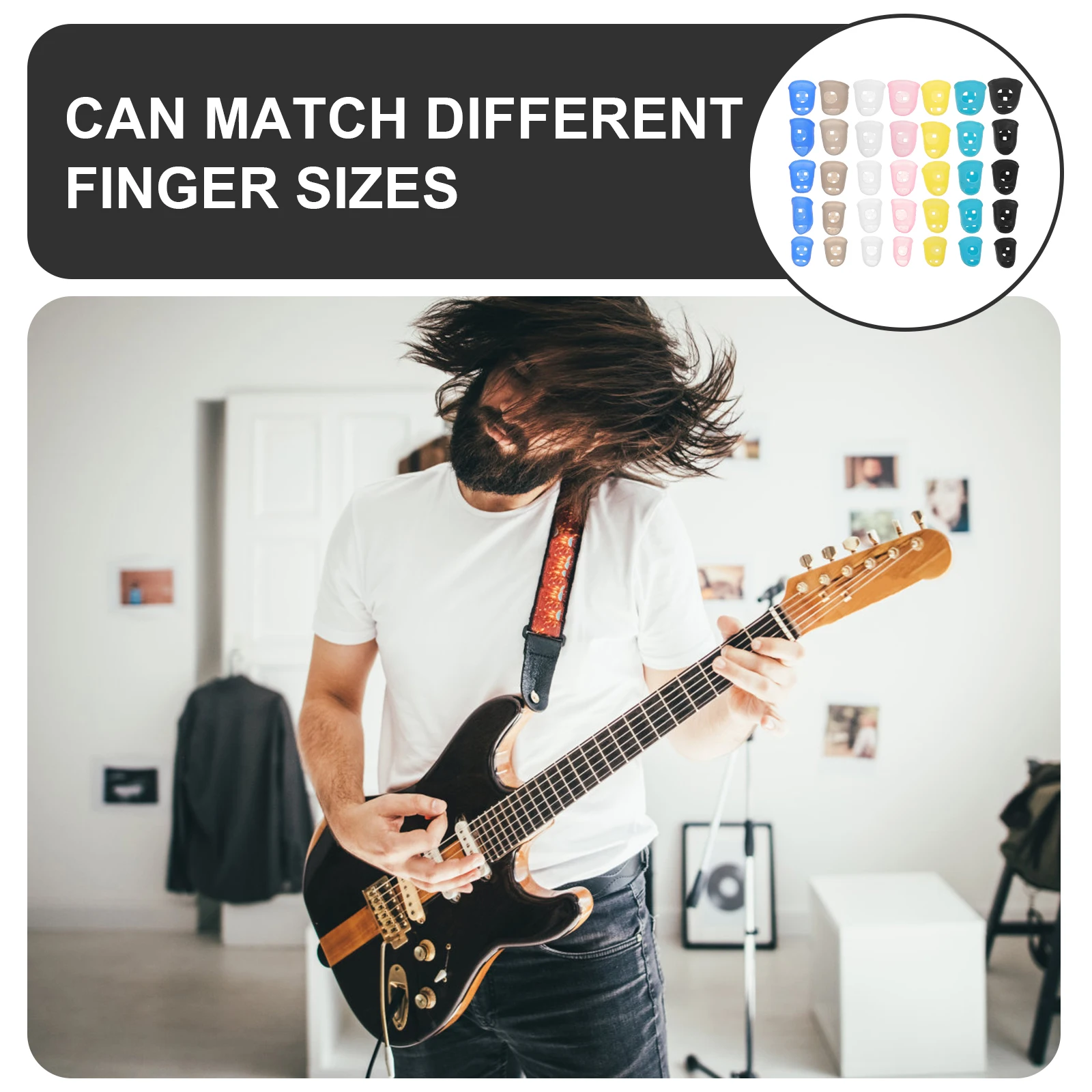 

35pcs Guitar Finger Protectors Thick Silicone Covers for Practice String Pressing Strumming Picking Yellow Grey Clear Sky Blue