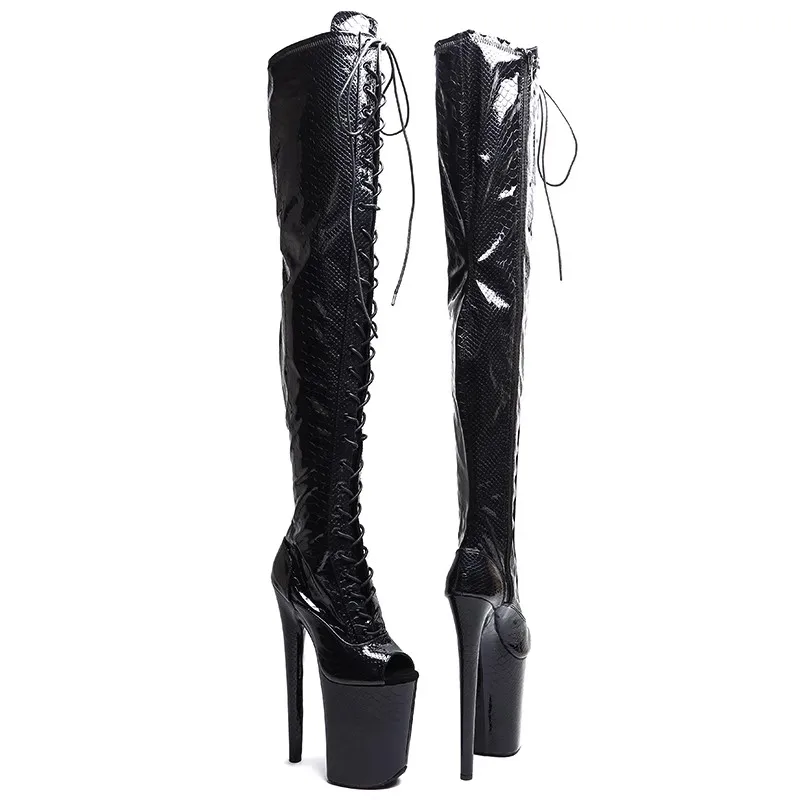 New 23CM/9inches Snake PU Upper open toe Fashion trend platform High Heel stripper heel Pole Dance boot