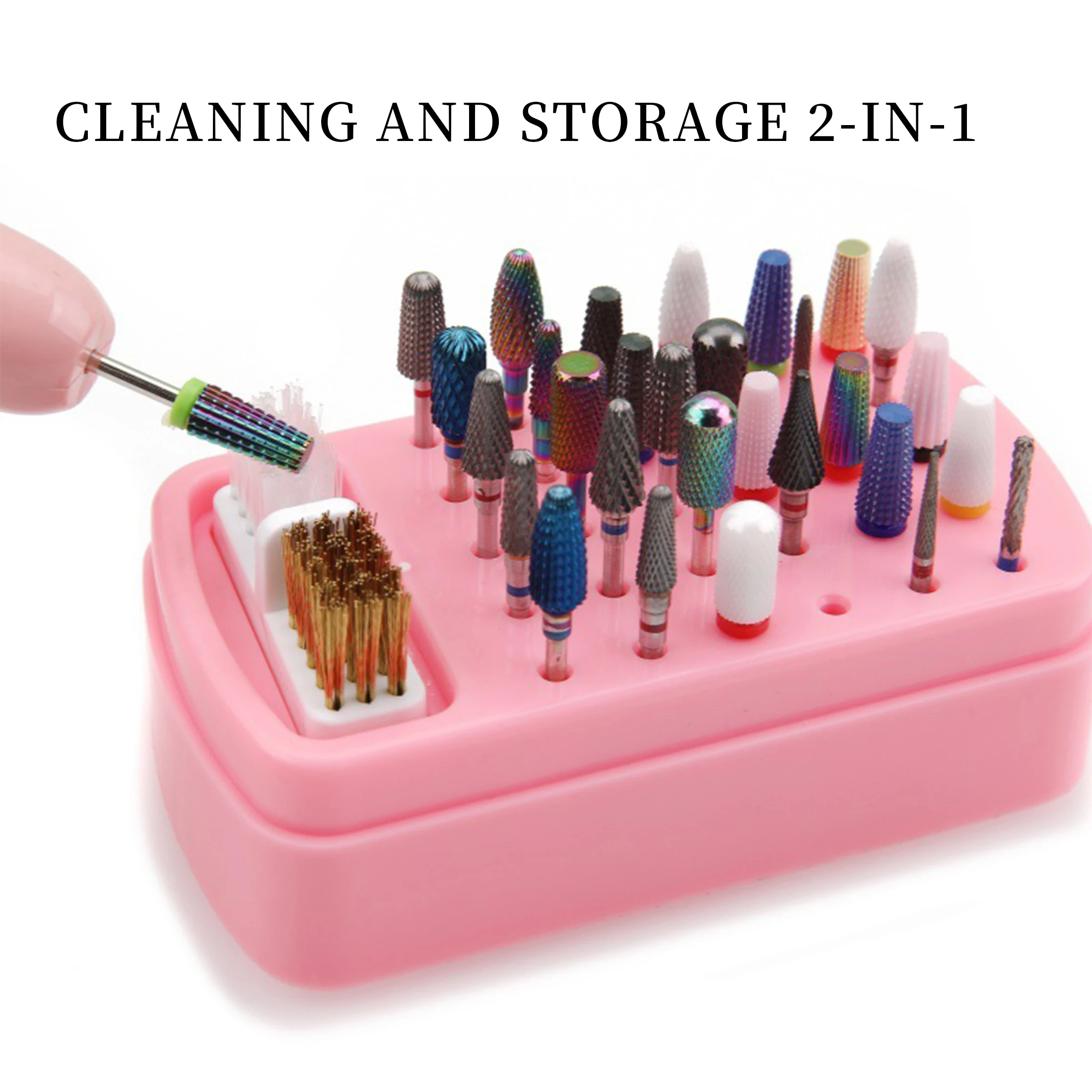 Nail Sanding Manicure Head Brush Display New Nail Art Drill Grinding Polish Head Bit Organizer Holder Clean Storage Box 2-in-1