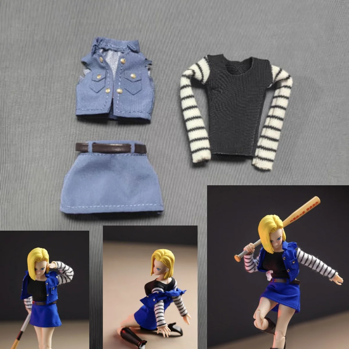 【Clothing Only】Handmade 1/12 Stripe Base Layer Vest Skirt Clothing Set Accessories For 6inchs Romankey Action Figures
