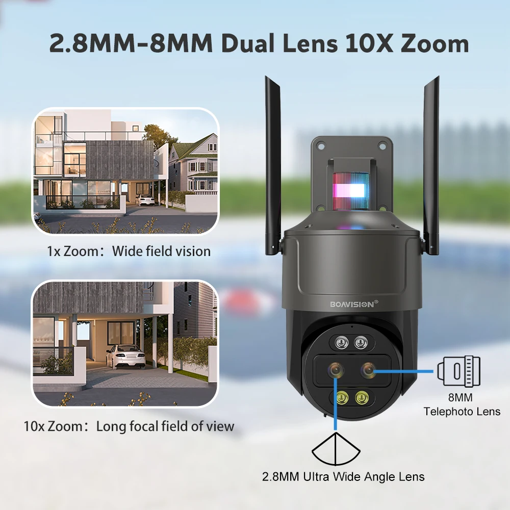 Wifi/4G Sim Card IP Camera PTZ 8MP 16MP Dual Lens 2.8mm-8mm 10X Zoom Outdoor AI Auto Tracking Color Night Vision Security Camera