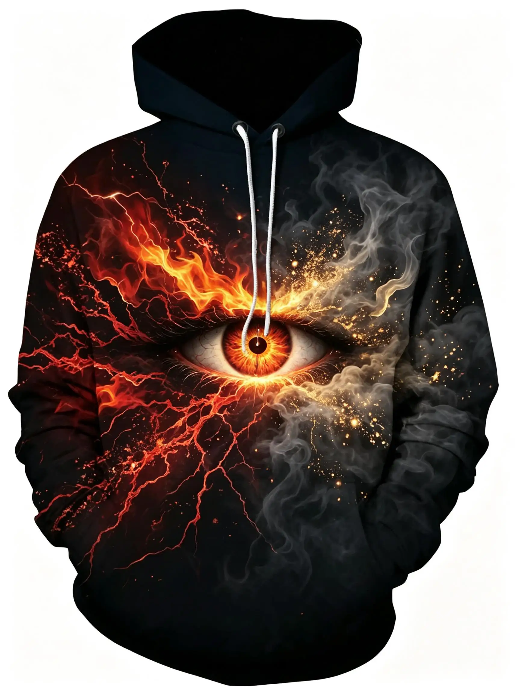 Men's Hoodie Thin Autumn Winter Ice Fire Lightning Mystic Eyes Darts Board Totem Full Print Drawstring Pullover Clothes