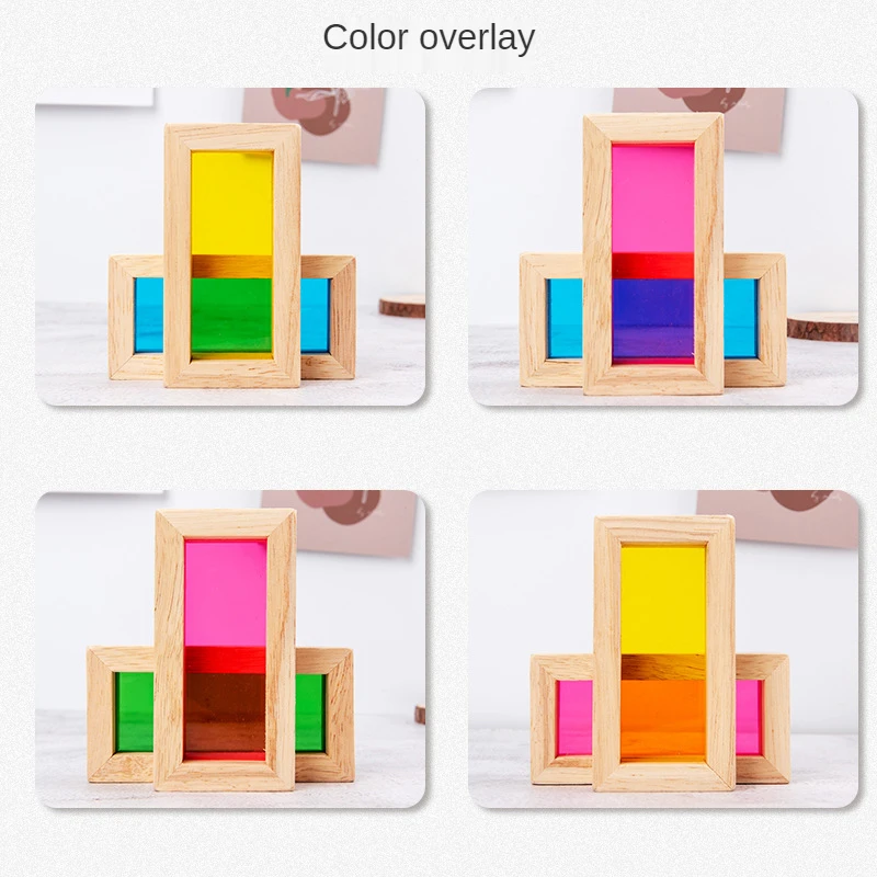 Acrylic Lens Rainbow Kaleidoscope Building Blocks Baby Early Educational Wooden Toys for Children Shape Cognitive Learning Toy