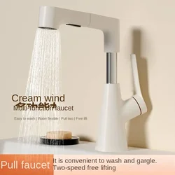 Pull-out washbasin all copper hot and cold water faucet bathroom washbasin cream white household lift basin faucet