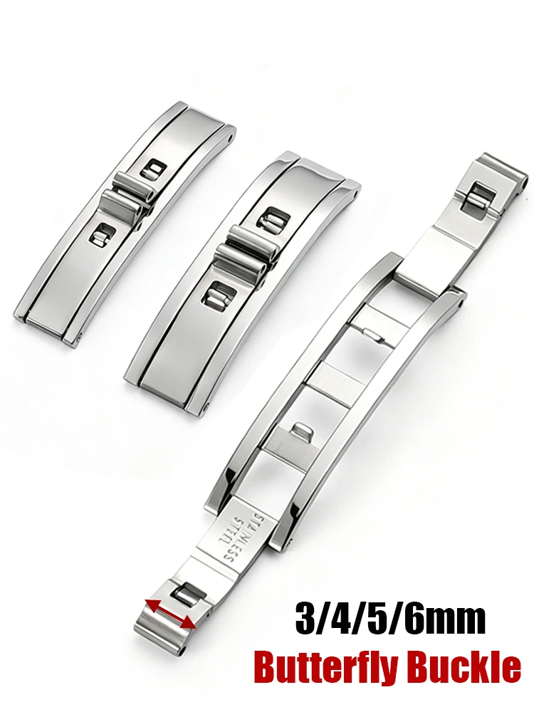 Schmetterlings-Uhrenverschluss 3mm 4mm 5mm 6mm Edelstahl Doppelzug-Faltschließe Uhrenarmband-Knopf Silber Uhrenarmband-Zubehör