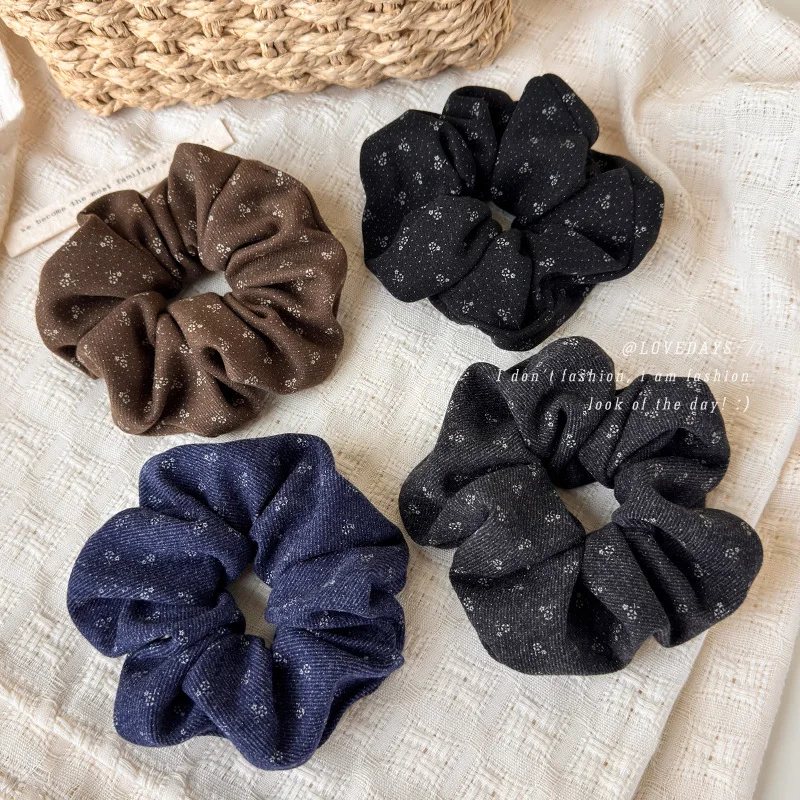 Hair Scrunchie Retro Ditsy Floral Fabric Women Fall Winter Brown Maillard Style Soft Lightweight Hair Tie Medium Party Travel