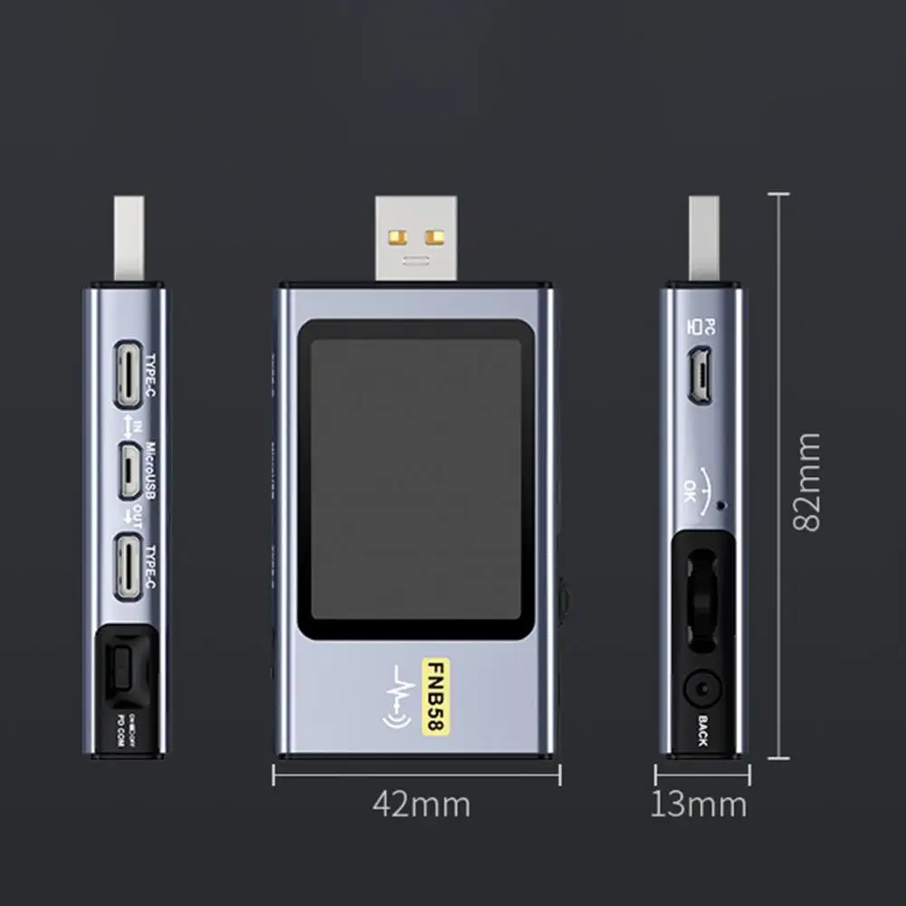 FNB58 USB الفولتميتراميتر HD-متوافق مع شاشة كبيرة متعددة الوظائف تهمة سريع تستر QC/PD شرك متعدد واجهة حفر