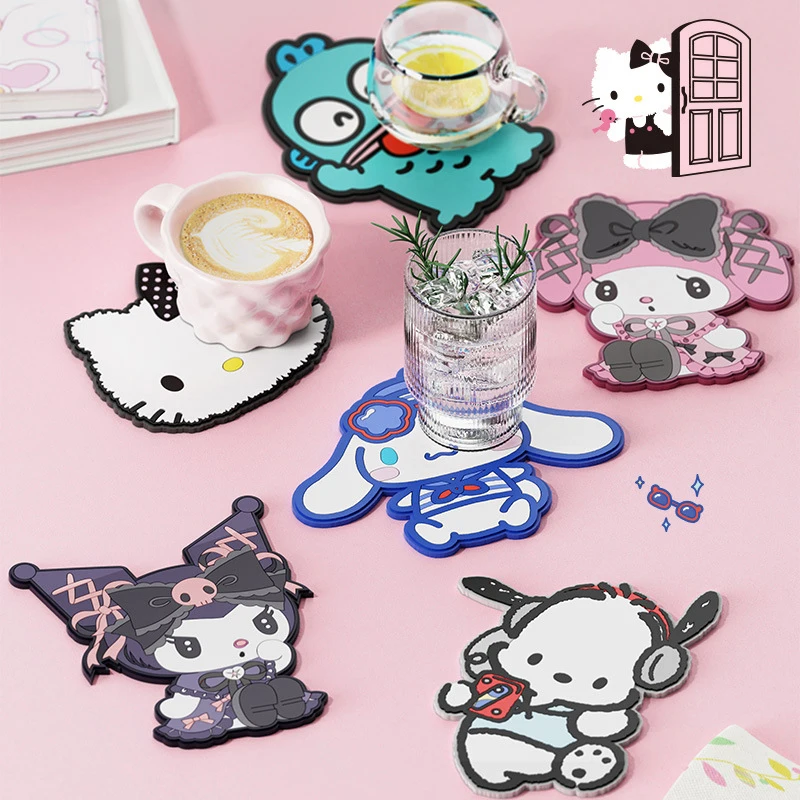 

Аниме Sanrio фигурка подставка Cinnamoroll Kuromi силиконовая Нескользящая изоляционная подставка коврик для чашки держатель для горячих напитков настольное украшение игрушка