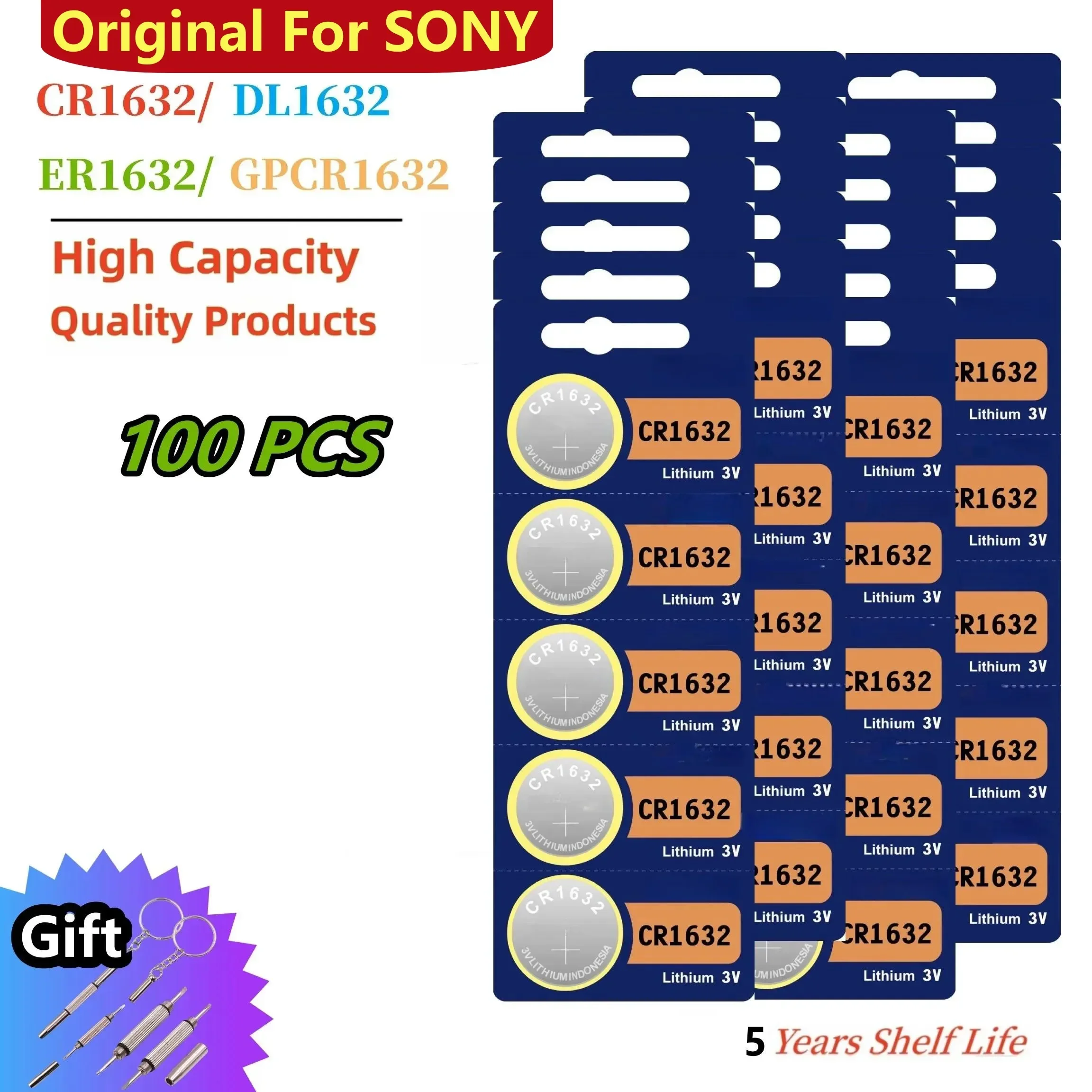 

Original For SONY 100PCS CR1632 Coin Cells Batteries CR 1632 DL1632 BR1632 ECR1632 For Watch Remote Key Lithium Button Battery