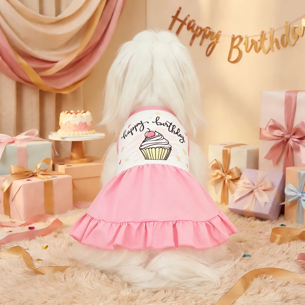 Vestido perro cumpleaños con estampado cupcakes rosa blanco - imagen 2