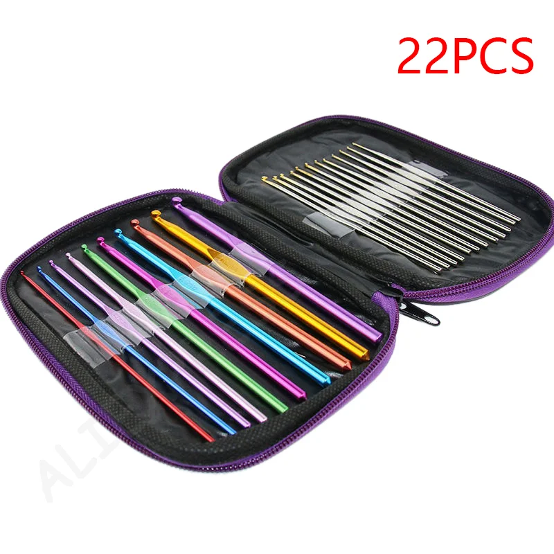 22PCS Crochet Hooks Kits With Storage Bag Soft Handle DIY Weaving Tool Hand Tool Crochet Needles Yarn Weave Knitting Needles Set