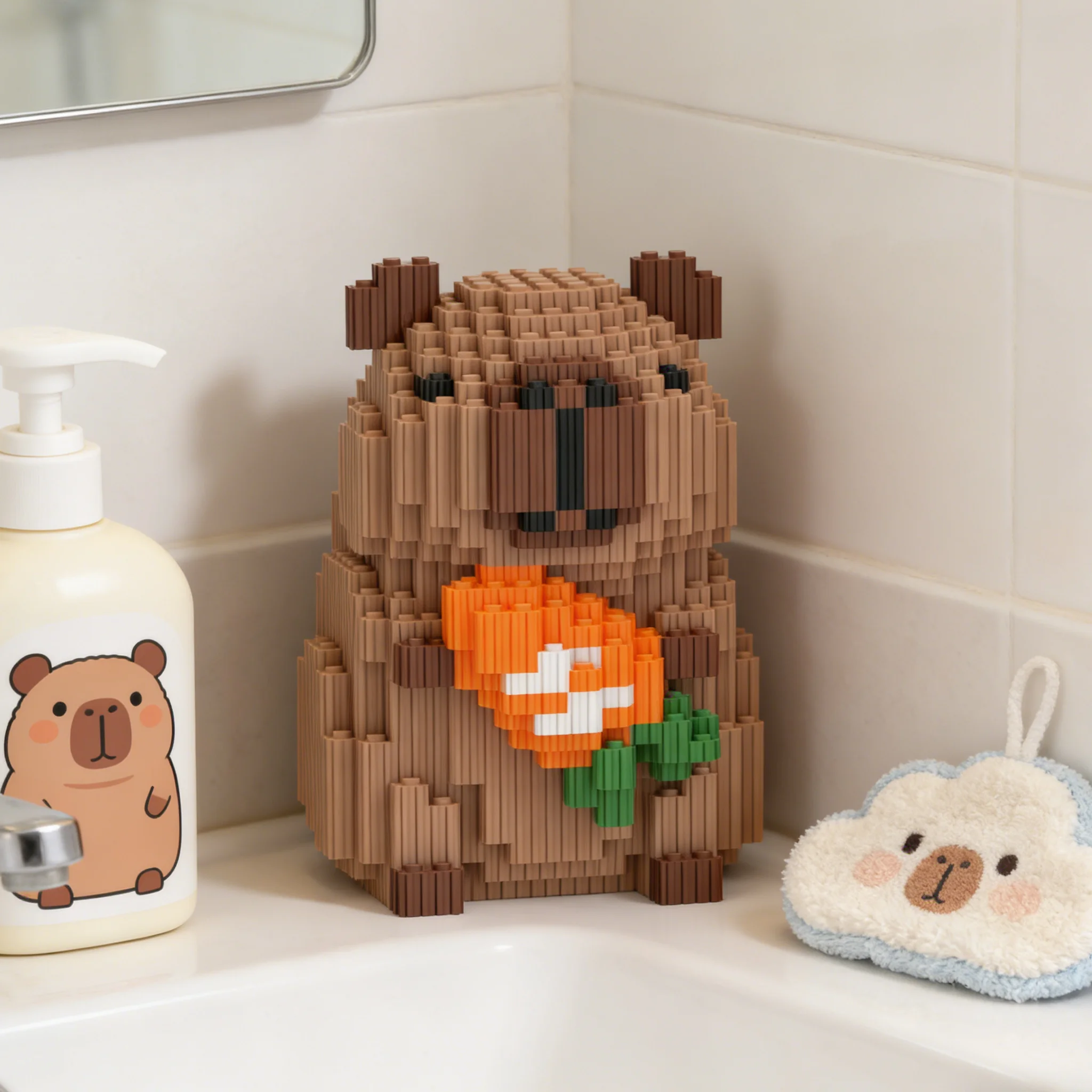 

Милая капибара с морковкой: конструктор-головоломка, DIY-игрушка для сборки, кавайное животное, настольное украшение, креативная коллекционная фигурка, подарок