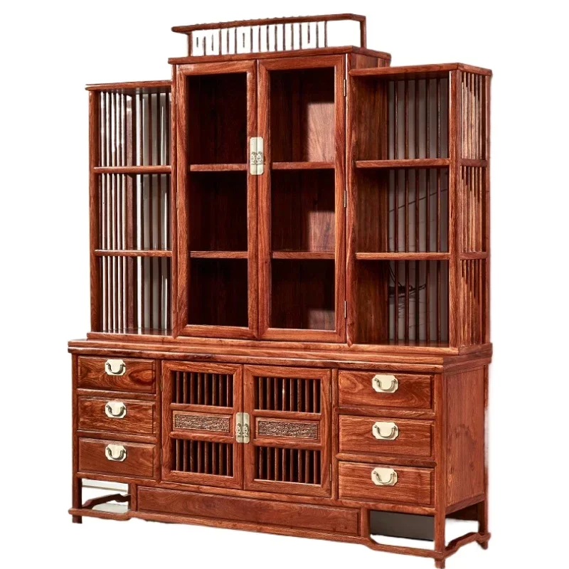 

Ежик красный сандал, новый китайский книжный шкаф, витрина, шкаф Богу, офисная мебель из красного дерева, многослойный книжный шкаф для учебы
