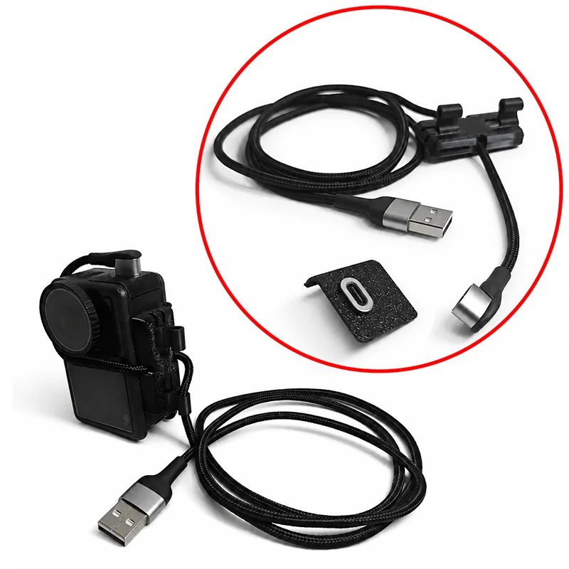 1Set For DJI Osmo Action 4/5Pro/6 Camera Magnetic Charging Data Cable with Waterproof Side Cover & Strain‑Relief Cable Clip