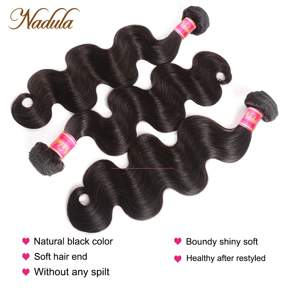 Nadula Capelli Onda Del Corpo Indiano Capelli intrecciati Umani di 100% Prodotti per I Capelli di Remy di Estensioni Dei Capelli di Colore Naturale Può Mescolare Bundles