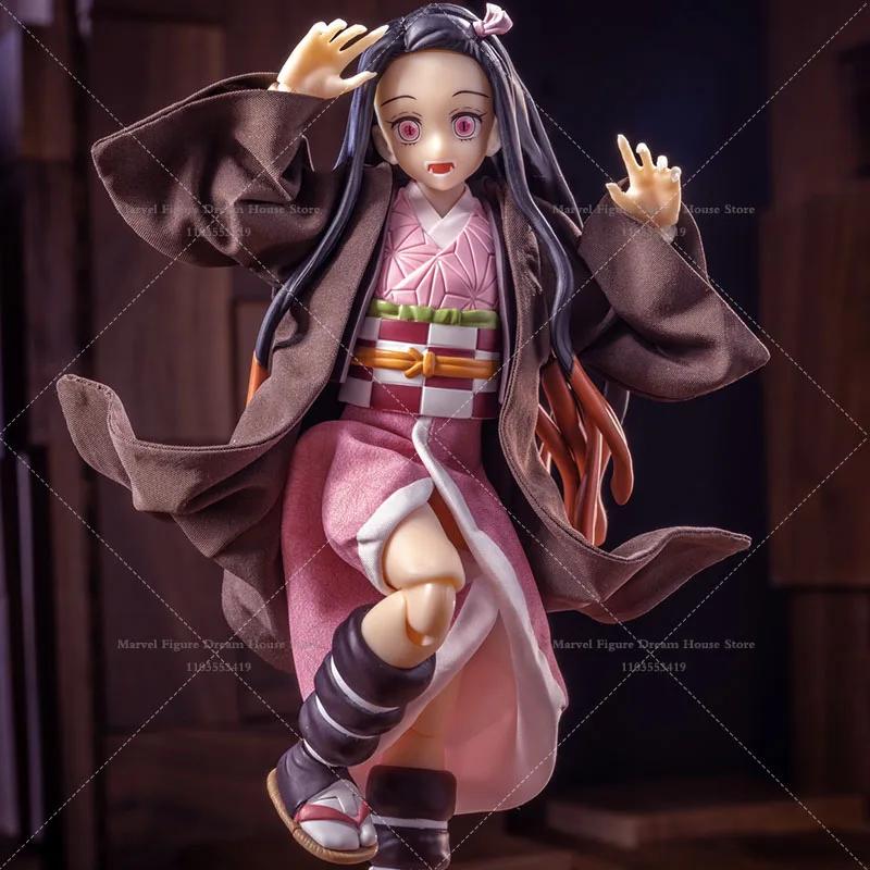 1/12 Scale Female Clothes Coffee Kimono Pink Dress Demon Slayer Blade Ghost Girl Bamboo Tube For 6-inch Action Figure Soldier