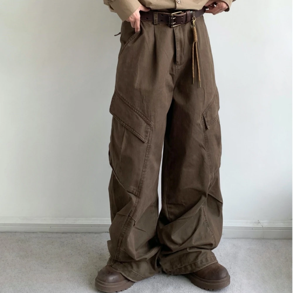 High Quality Cargo Pants For Men Women Vintage Casual Brown Baggy Pants Streetwear Couple Trousers Harajuku Loose Work Pants