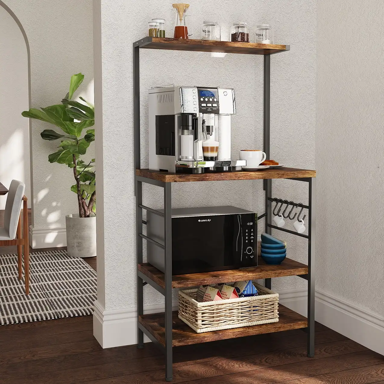 

Kitchen Baker's Rack Storage Shelf Microwave Cart Oven Stand Coffee Bar,Rustic Brown
