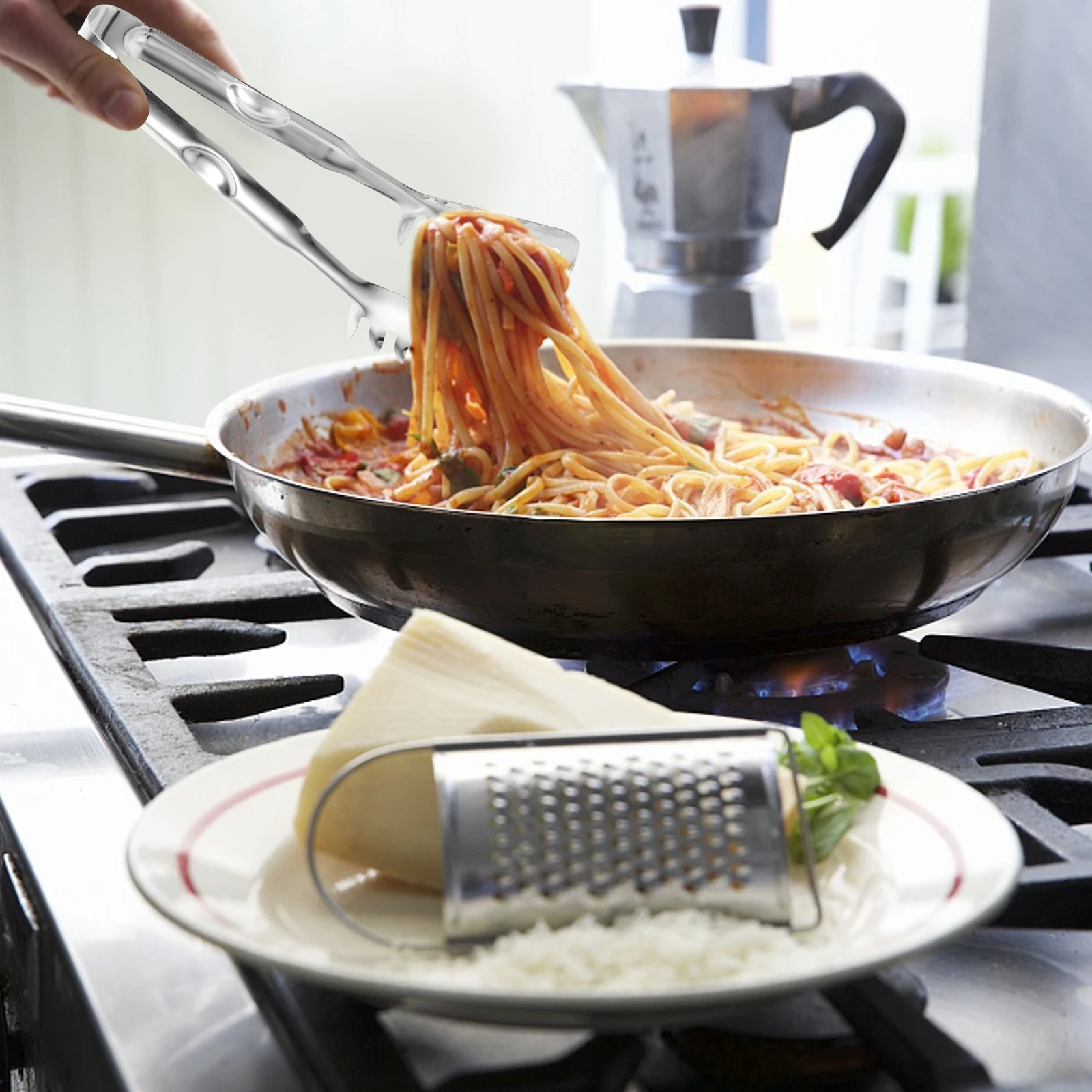 

2pcs Stainless Steel Food Tongs Kitchen Buffet Clamps Multi-Function Pasta Clips Lightweight Cooking Tools For Vegetables Meat