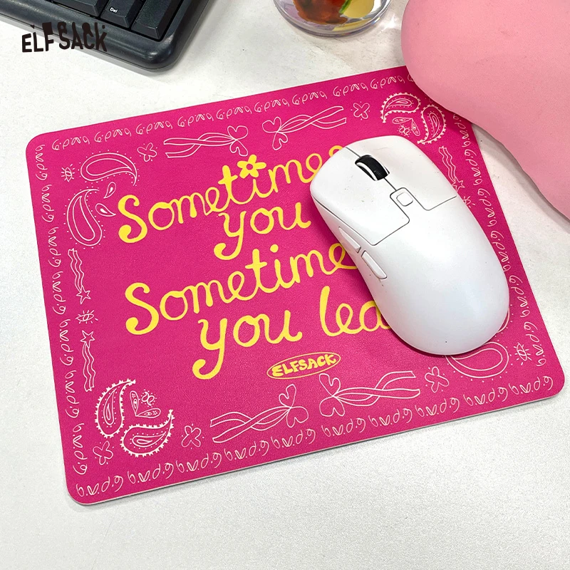 

ELFSACK 2025 Autumn New Arrivals Dopamine Hot Pink Checkerboard Slogan Print Gaming Mouse Pad