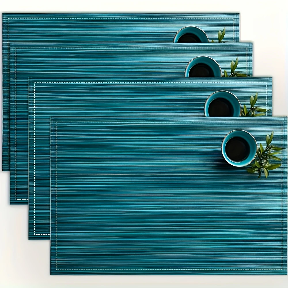 Teal Linear Textured Printed Placemats Simple Solid Table Decor Casual Tea Nook Counter Display Minimal Dining Table Gift
