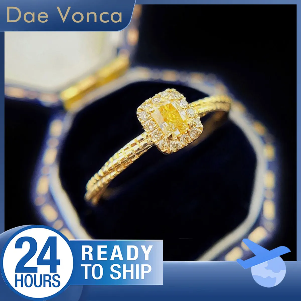 

18K Yellow Gold Yellow Halo Diamond Ring Ribbed Spiral Shank Natural Diamond Ring Cushion Cut Yellow Diamond Ring For Women