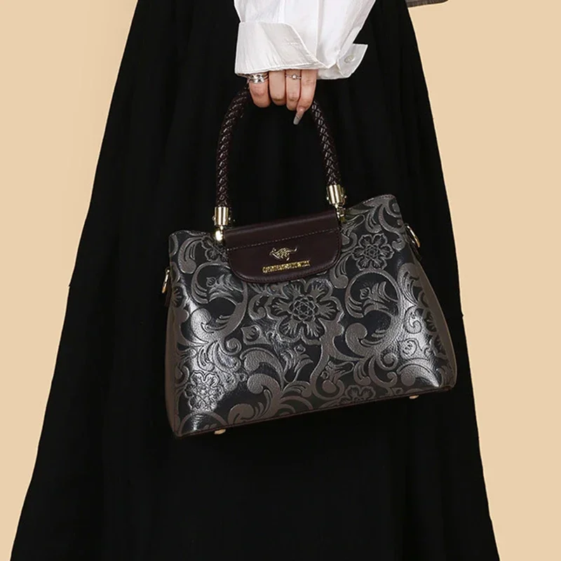 

Винтажная большая сумка из искусственной кожи, женская сумка на плечо с верхней ручкой, универсальная модная сумка для путешествий, женская сумка с принтом в стиле ретро