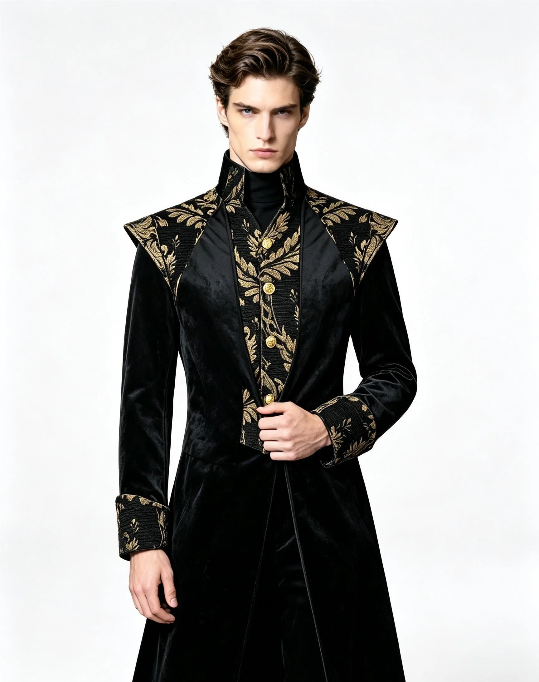Manteau long en jacquard gothique victorien pour homme, style steampunk médiéval, costume de prince de la Renaissance vintage pour Halloween.