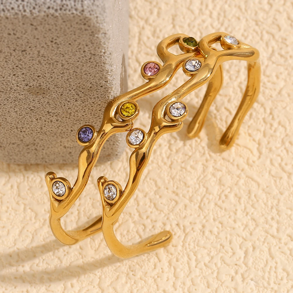 E.B.belle Elegant Shiny Leaves Branches Crown Cuff bracelets 18K Gold Plated bangles trendy women\'s stainless steel jewelry