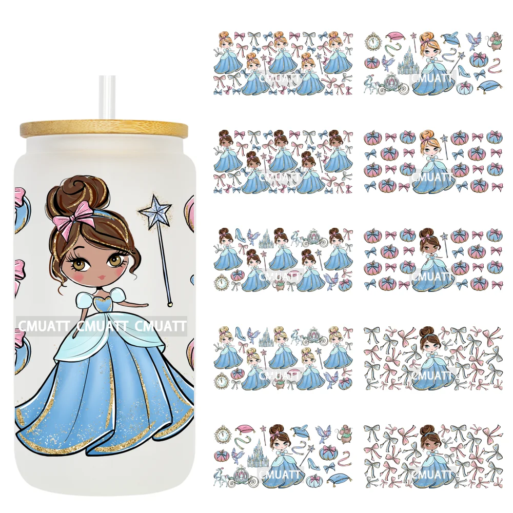 

UV DTF Cup Wraps Wholesale Custom Waterproof Cartoon Princess 16OZ Libbey Glass Sticker Mugs Bottle Decoration