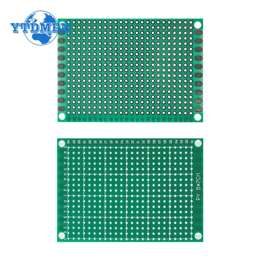 PCB Único Lado Protótipo Board, DIY Universal Circuit Boards, Kit Eletrônico, Verde, 5x7cm, 5Pcs