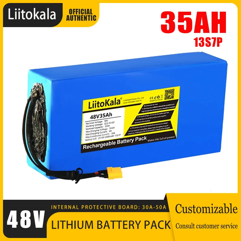 LiitoKala 48V 35Ah 21700 5000mAh 13S7P Lithium Battery Pack 48V35AH 1500W electric bicycle battery Built in 30A BMS T/XT90/XT60