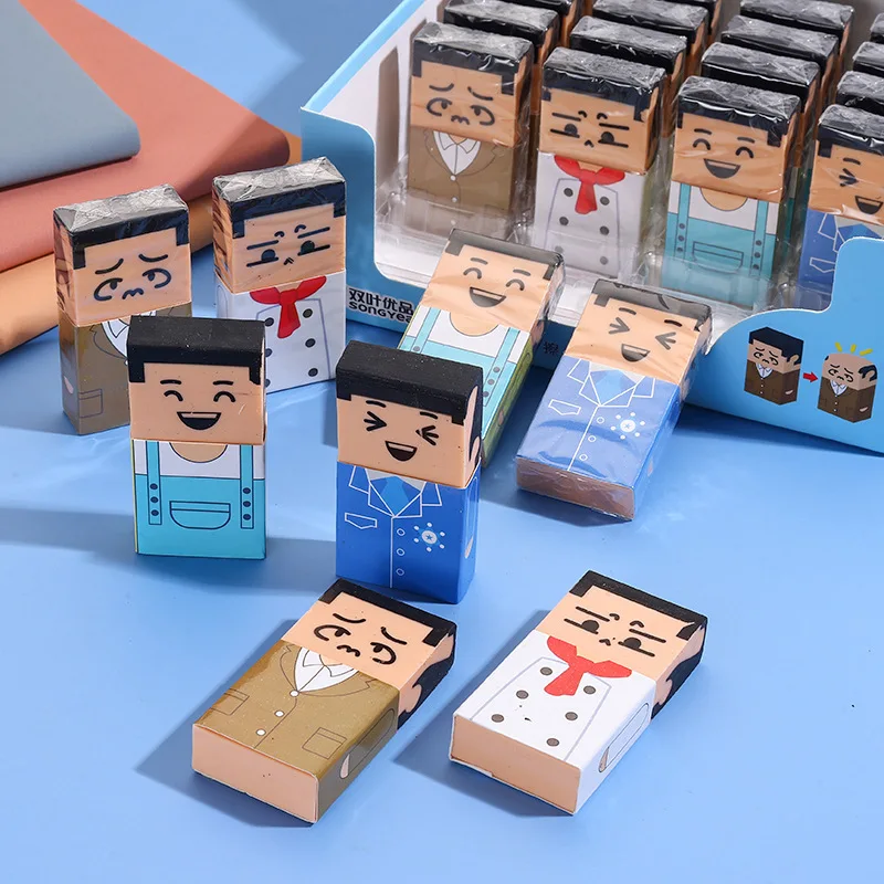 

24Pcs/Box Creative Pencil Eraser Baldness Old Man Eraser Student Stationery Cute Cartoon Pencil Eraser Student Painting Eraser