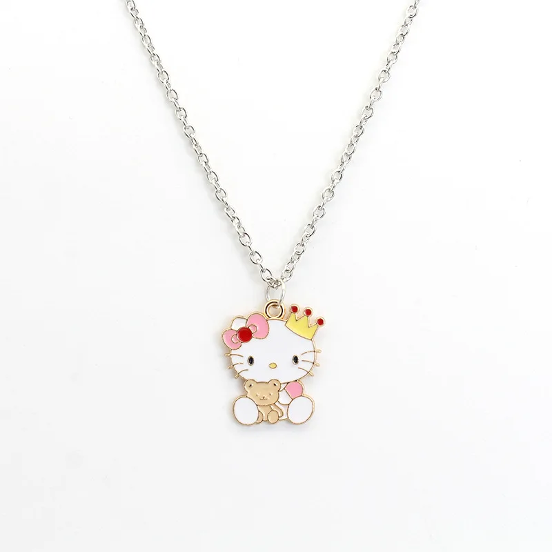 Lovely Cartoon Hellokitty Sanrio Anime Kids Chain Necklaces Cute Hollowed Kitty Alloy Necklace for Women Girls Birthday Gift