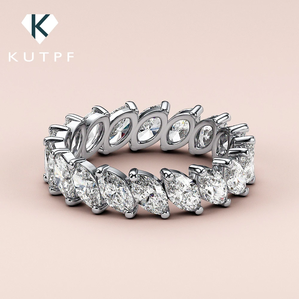 Original Marquise Cut Moissanite Diamond ring Eternity Band with Certificate 925 Sterling Silver Hiphop Rings For Women Men