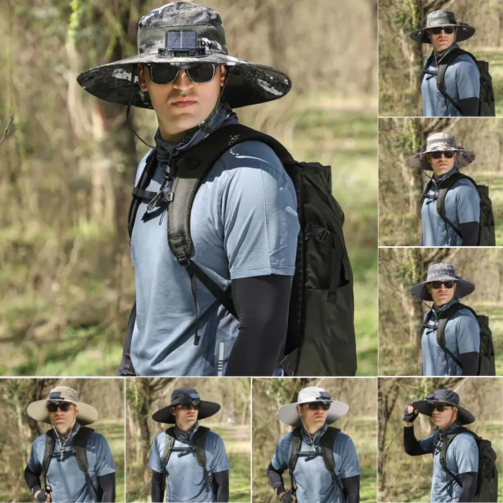 

Wide Brim Solar Fan Hat Mens Sun Svior Hat with Rechargebale Fan Dual Charging Way Summer Sunscreen Cap Fishing Hat for Outdoor