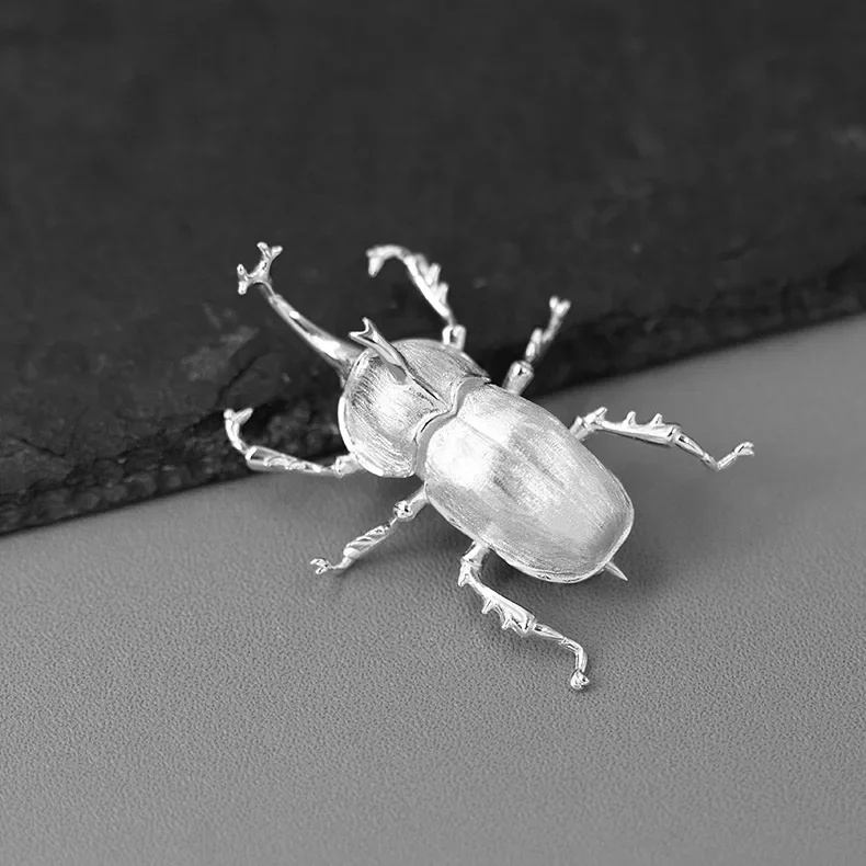 S925 Silver Unicorn Beetle Brooch Original Design Saint Sterling Silver Personality Handsome Simulation Beetle Brooch Jewelry