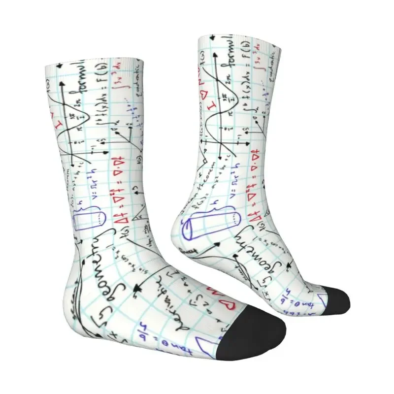 Fashion Printed Math Homework Socks for Men Women Stretch Summer Autumn Winter Mathematical Mathematics Teacher Crew Socks